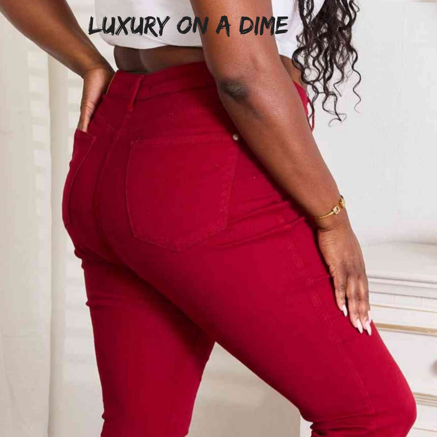 Tummy Control High-Rise Waist Red Demim Judy Blue Skinny Jean Pants