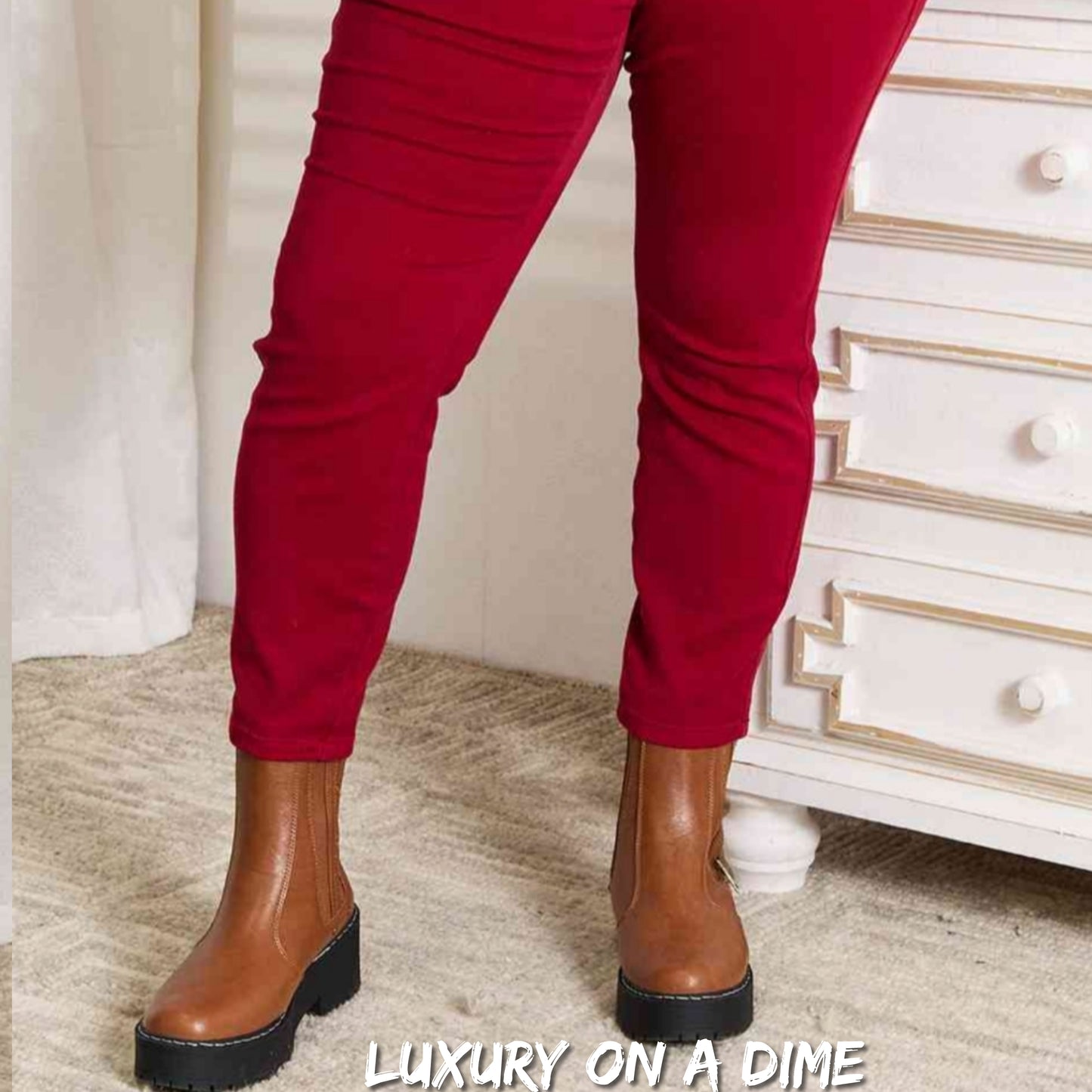 Tummy Control High-Rise Waist Red Demim Judy Blue Skinny Jean Pants