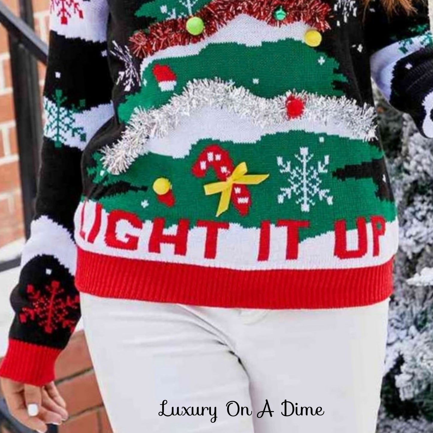 LIGHT IT UP Christmas Tree 3D Festive Puff Ball Holiday Winter Knit Sweater