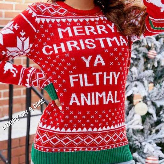 Merry Christmas Ya Filthy Animal Funny Home Retro Movie Knit Sweater