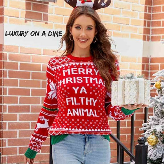 Merry Christmas Ya Filthy Animal Funny Home Retro Movie Knit Sweater