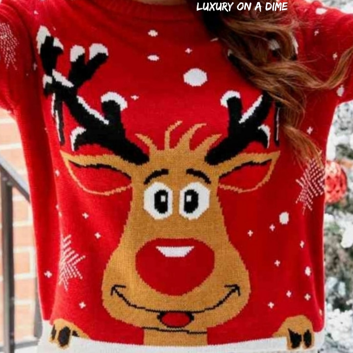 Rudolph Reindeer Winter Holiday Classic Long Sleeve Christmas Knit Sweater