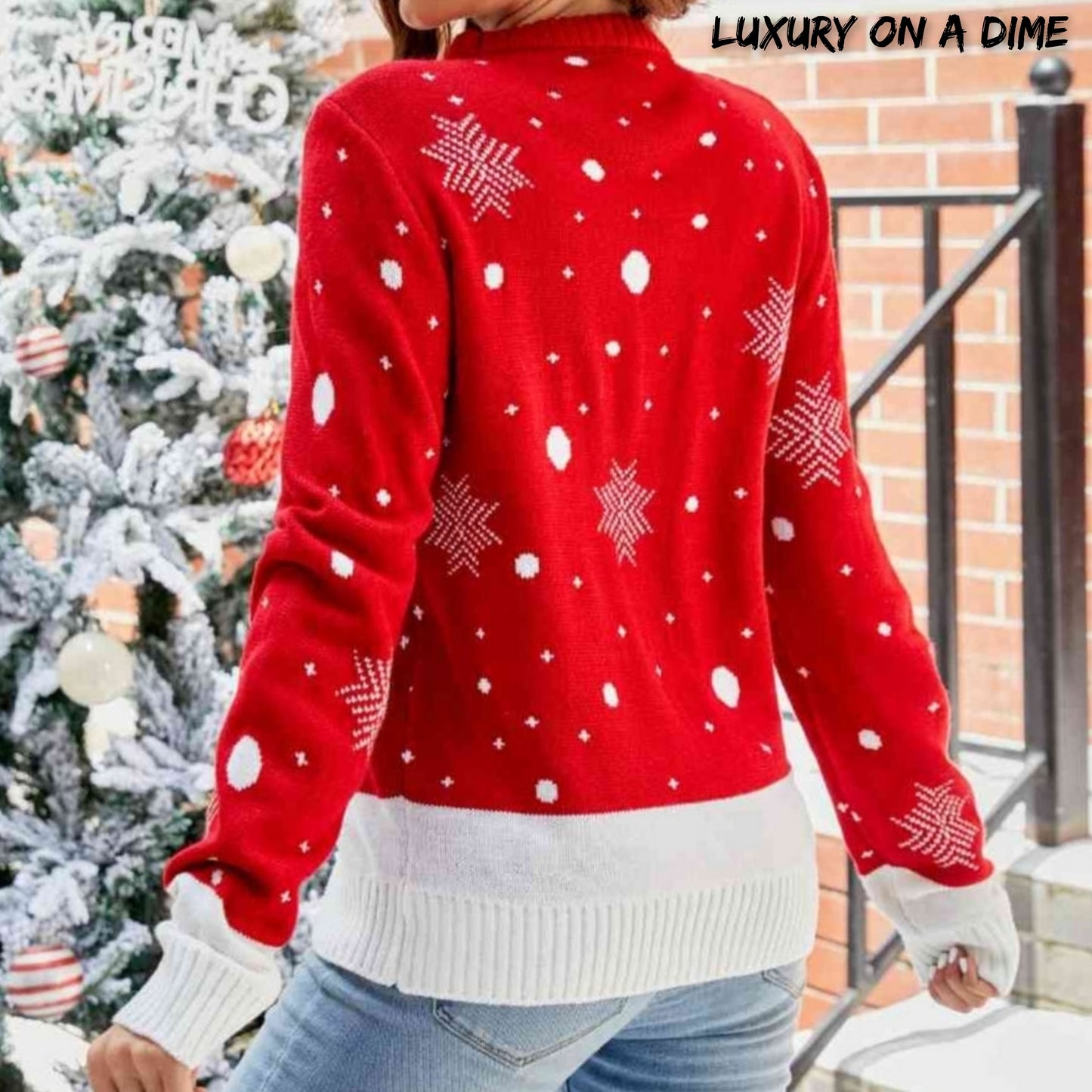 Rudolph Reindeer Winter Holiday Classic Long Sleeve Christmas Knit Sweater