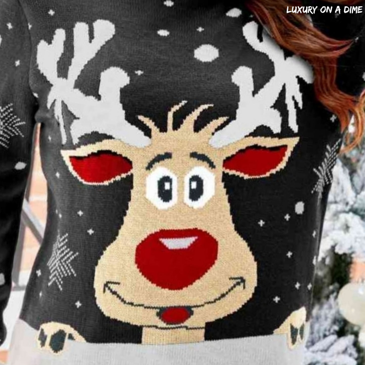 Rudolph Reindeer Winter Holiday Classic Long Sleeve Christmas Knit Sweater