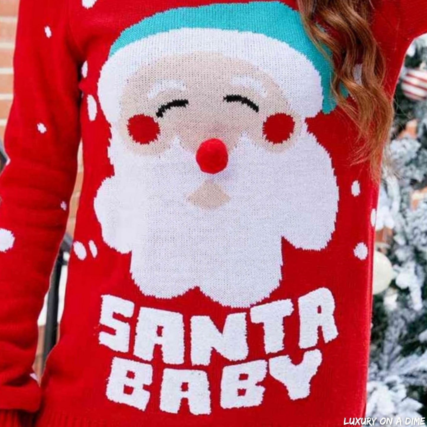 SANTA BABY Christmas Holiday Pom Pom Nose Long Sleeve Knit Sweater