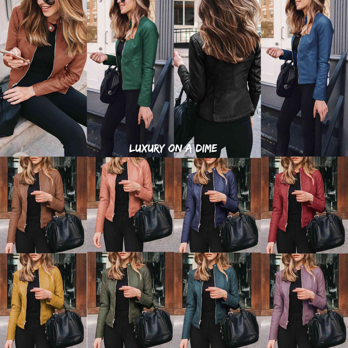 Chic Moto Vegan Leather Jacket Zip-up Sleek Snap Mock Neck