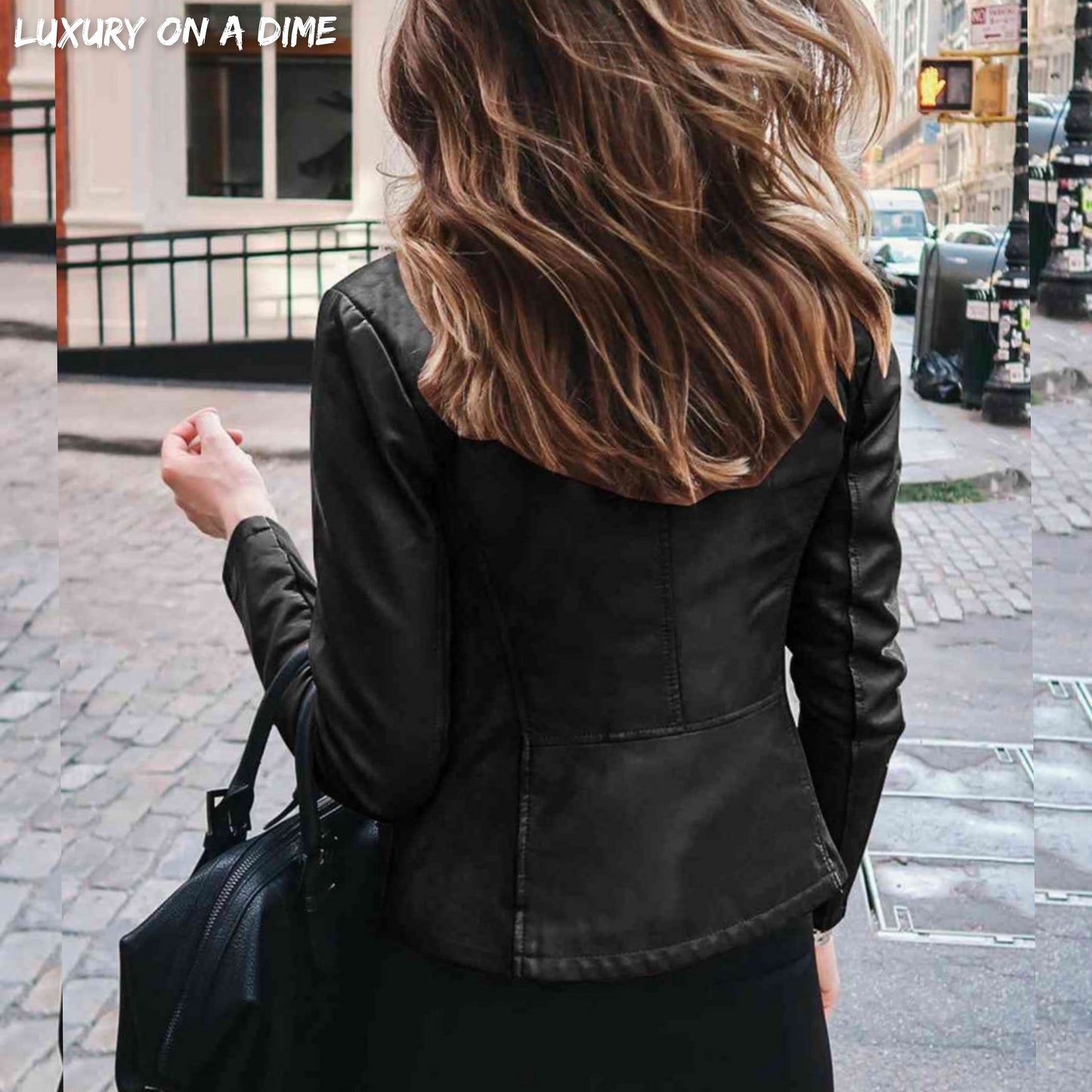 Chic Moto Vegan Leather Jacket Zip-up Sleek Snap Mock Neck