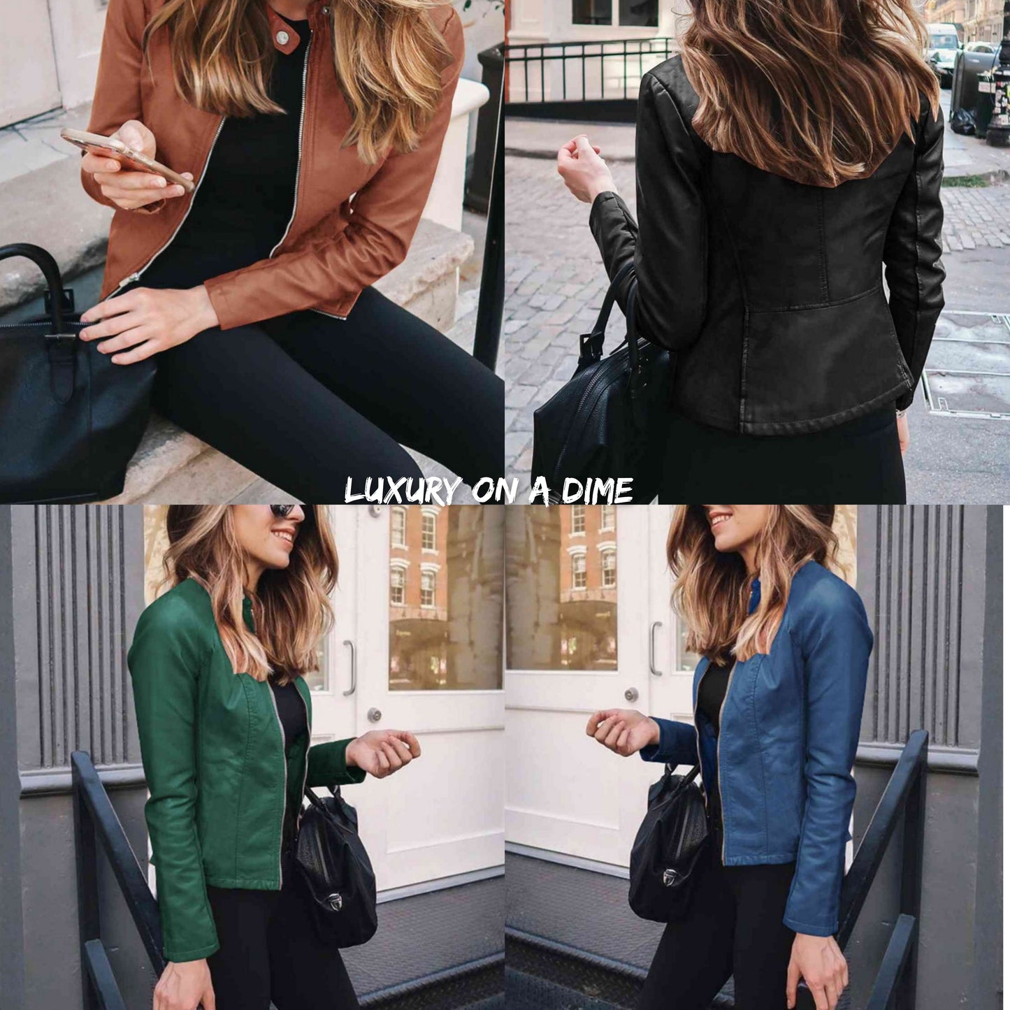 Chic Moto Vegan Leather Jacket Zip-up Sleek Snap Mock Neck