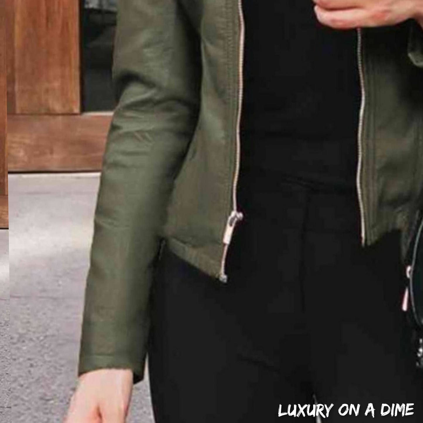 Chic Moto Vegan Leather Jacket Zip-up Sleek Snap Mock Neck