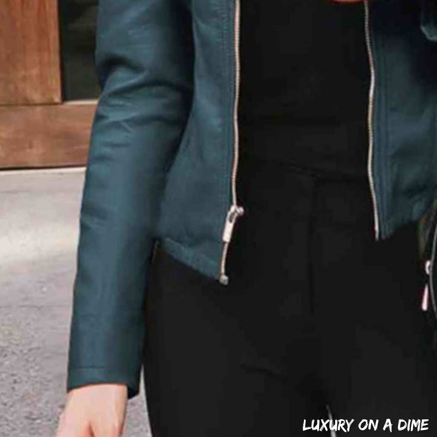 Chic Moto Vegan Leather Jacket Zip-up Sleek Snap Mock Neck