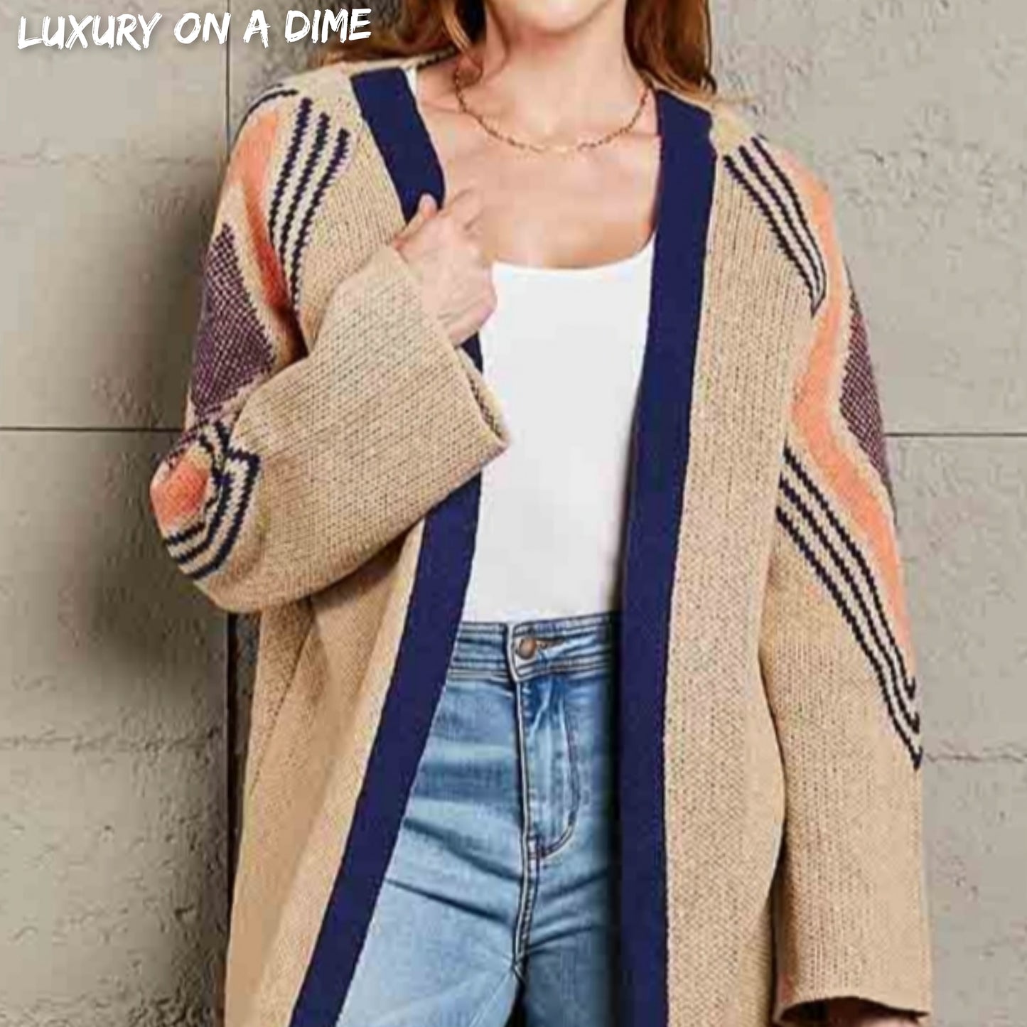 Fringe Retro Geometric Knit Cardigan Sleeve Colorful Open Front Sweater Duster