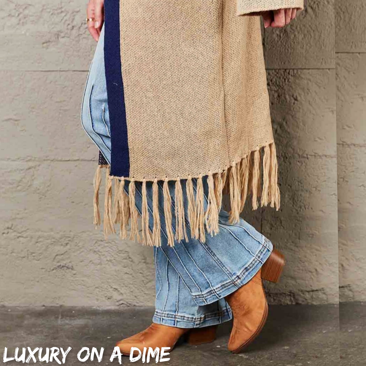 Fringe Retro Geometric Knit Cardigan Sleeve Colorful Open Front Sweater Duster