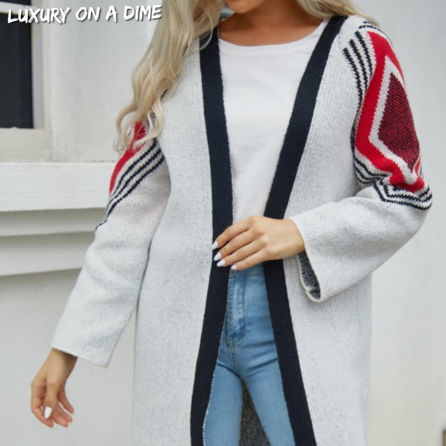 Fringe Retro Geometric Knit Cardigan Sleeve Colorful Open Front Sweater Duster