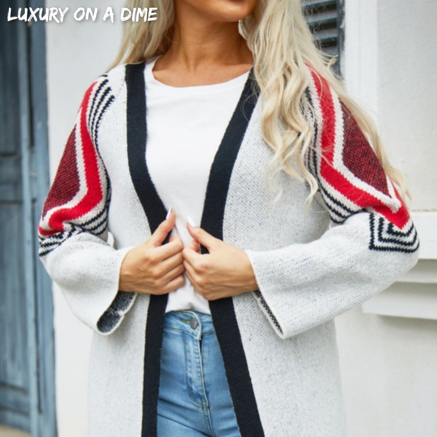 Fringe Retro Geometric Knit Cardigan Sleeve Colorful Open Front Sweater Duster
