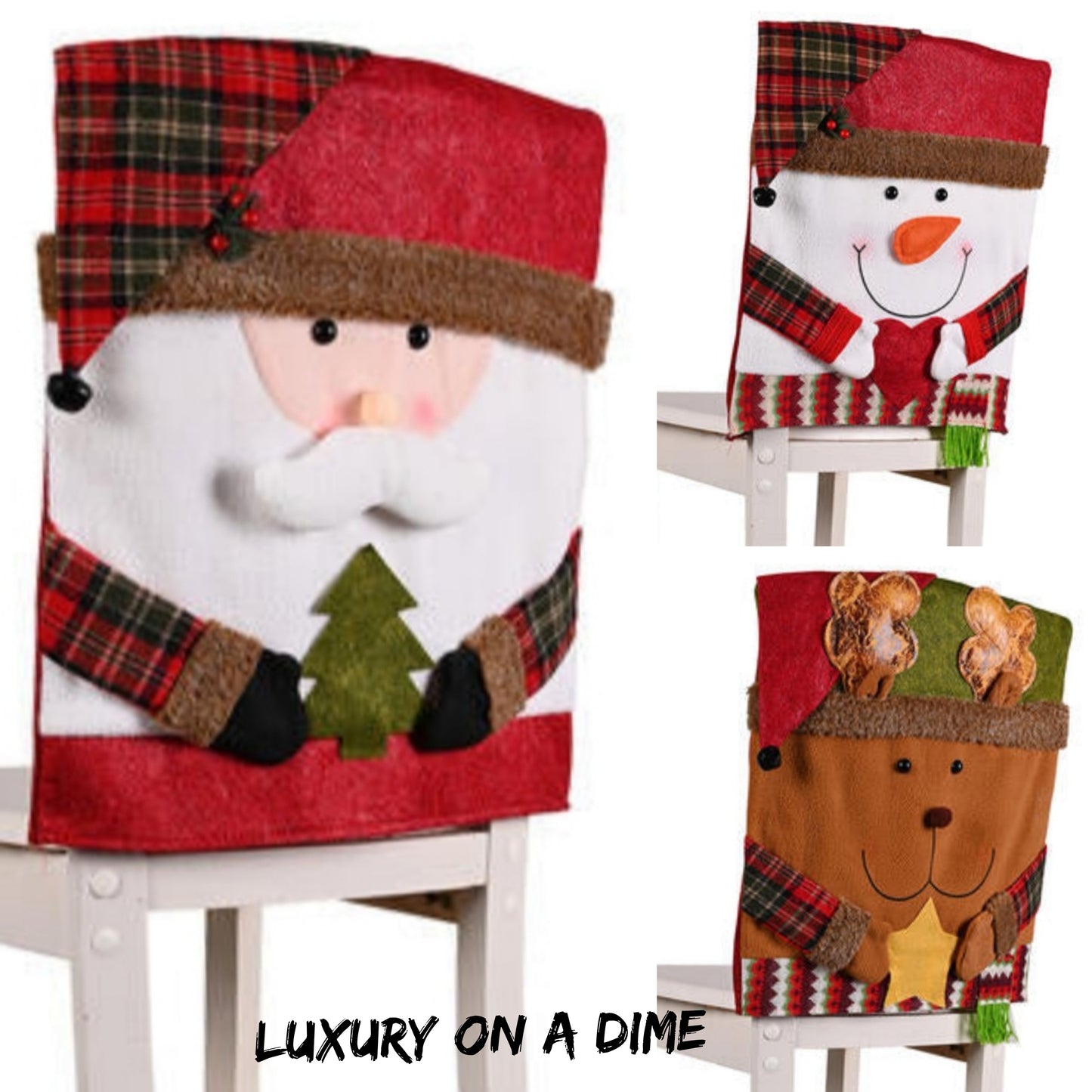 Santa Claus, Snowman, Reindeer Premium Christmas Festive 3D Chair Slip Cover Home Decor
