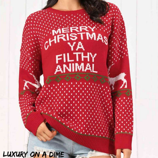 Merry Christmas Ya Filthy Animal Funny Home Movie Knit Sweater