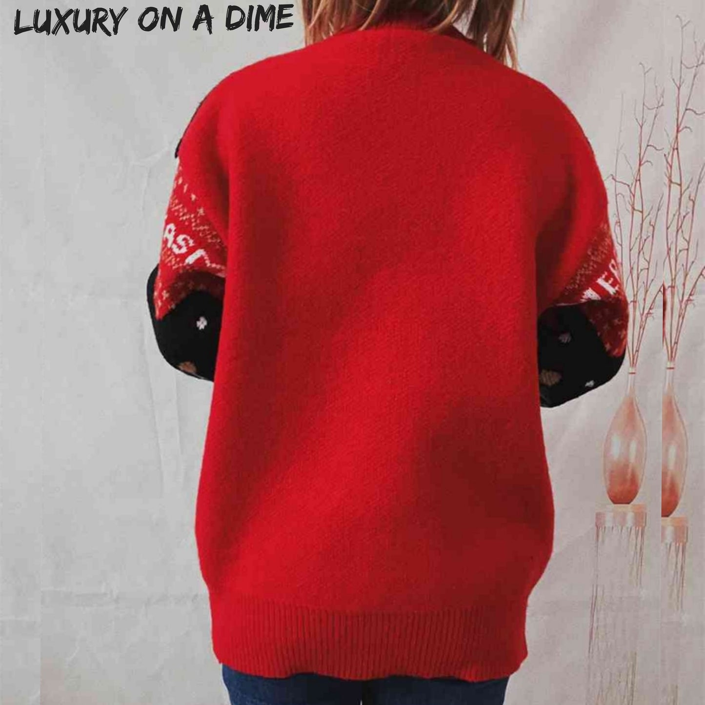Merry Xmas Red Nose Reindeer Knit Round Neck Holiday Fair Isle Christmas Night Sweater