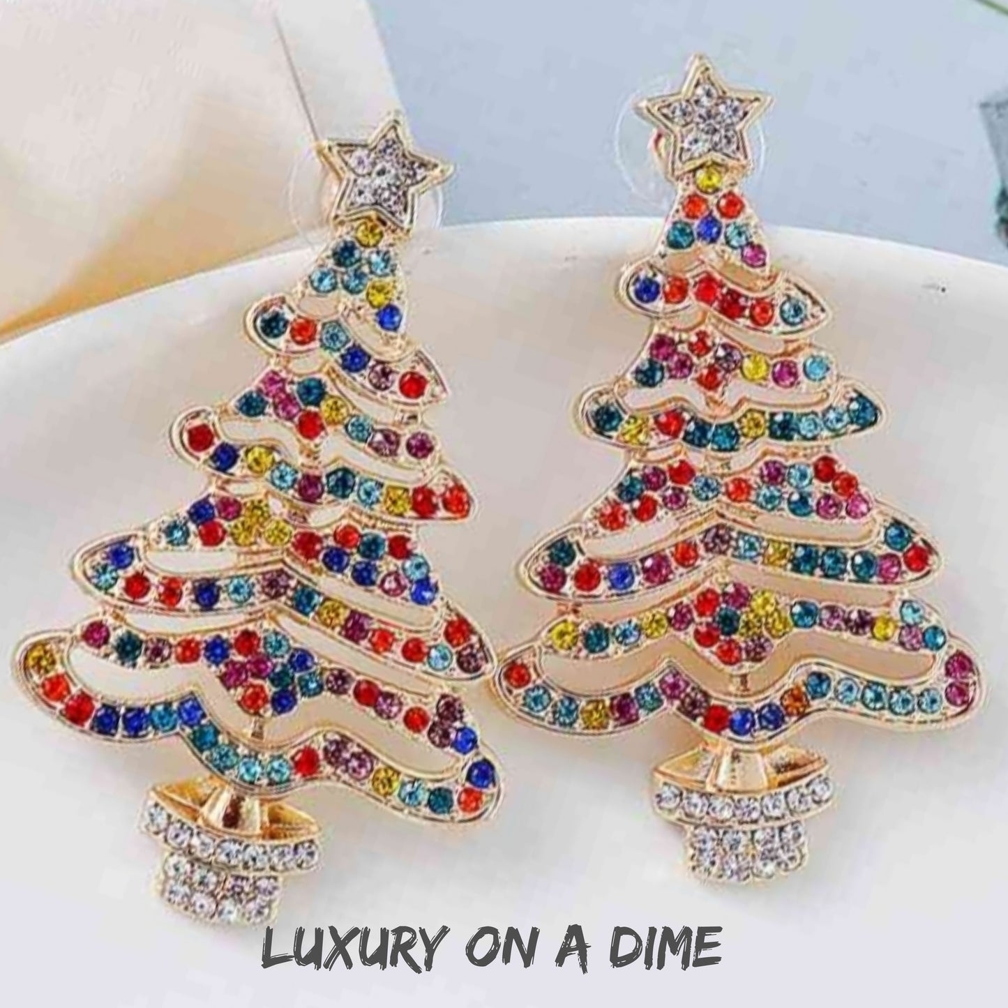Christmas Tree Earrings Colorful Rhinestone or Faux Pearl Holiday Fashion Jewelry