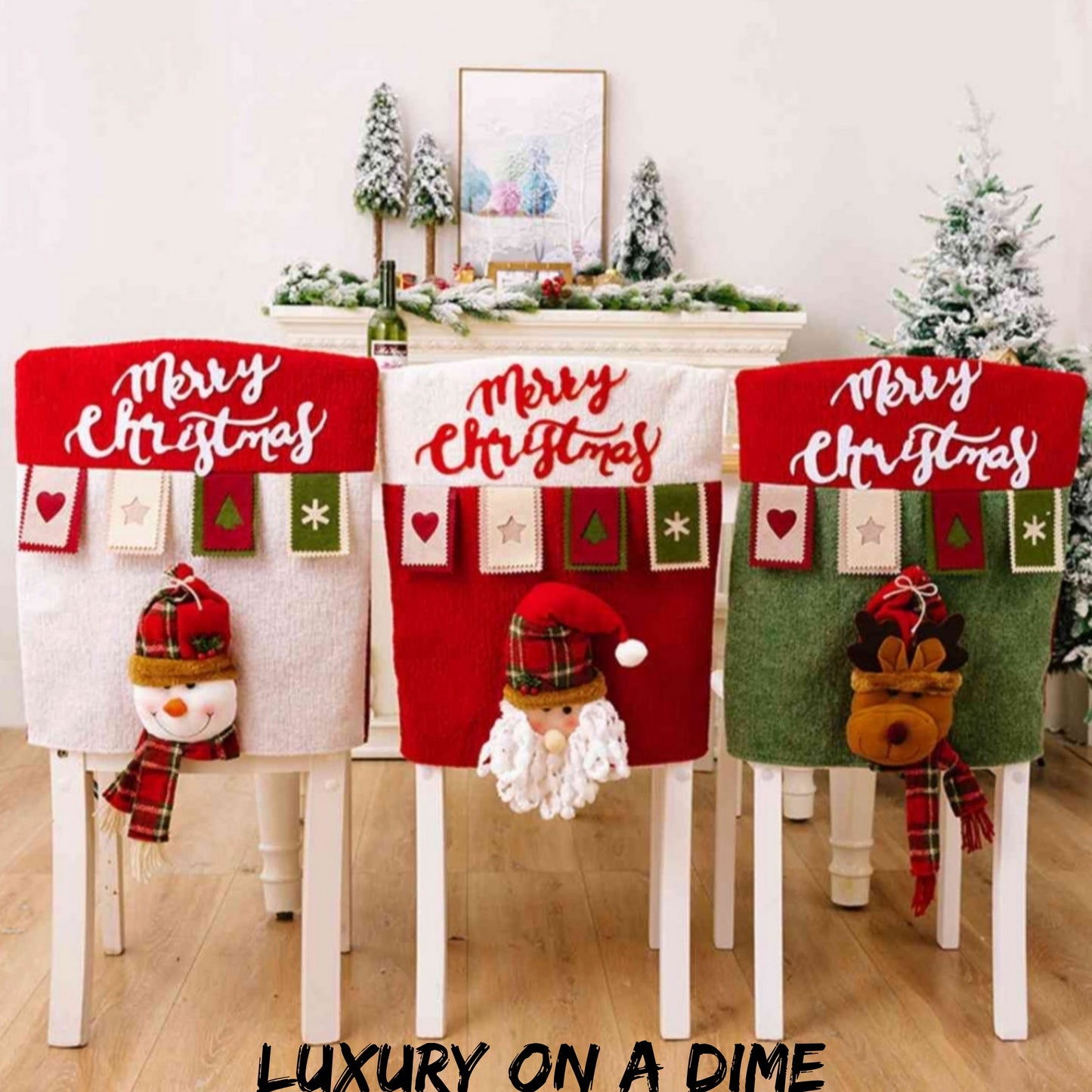 Santa Claus Snowman Reindeer Premium Christmas 3D Chair Cover Home Decor