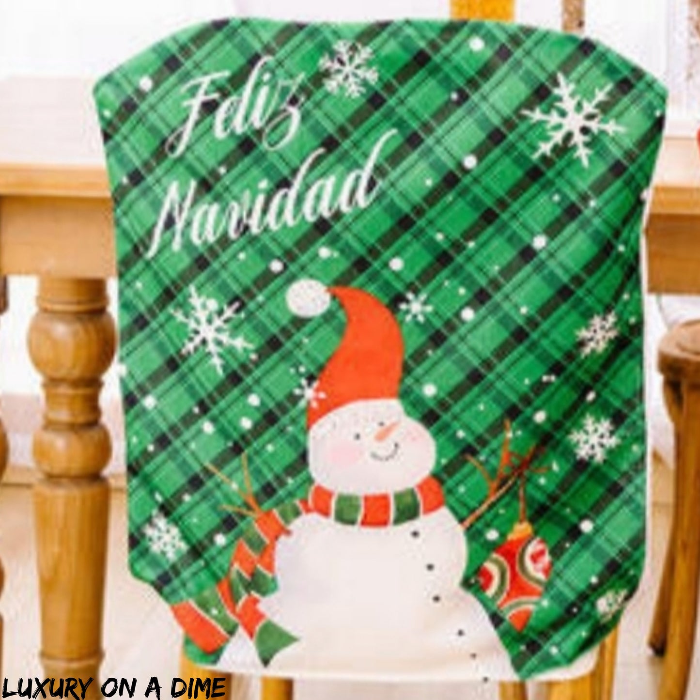 Feliz Navidad Christmas Santa Snowman Festive Chair Slip Cover Home Decor