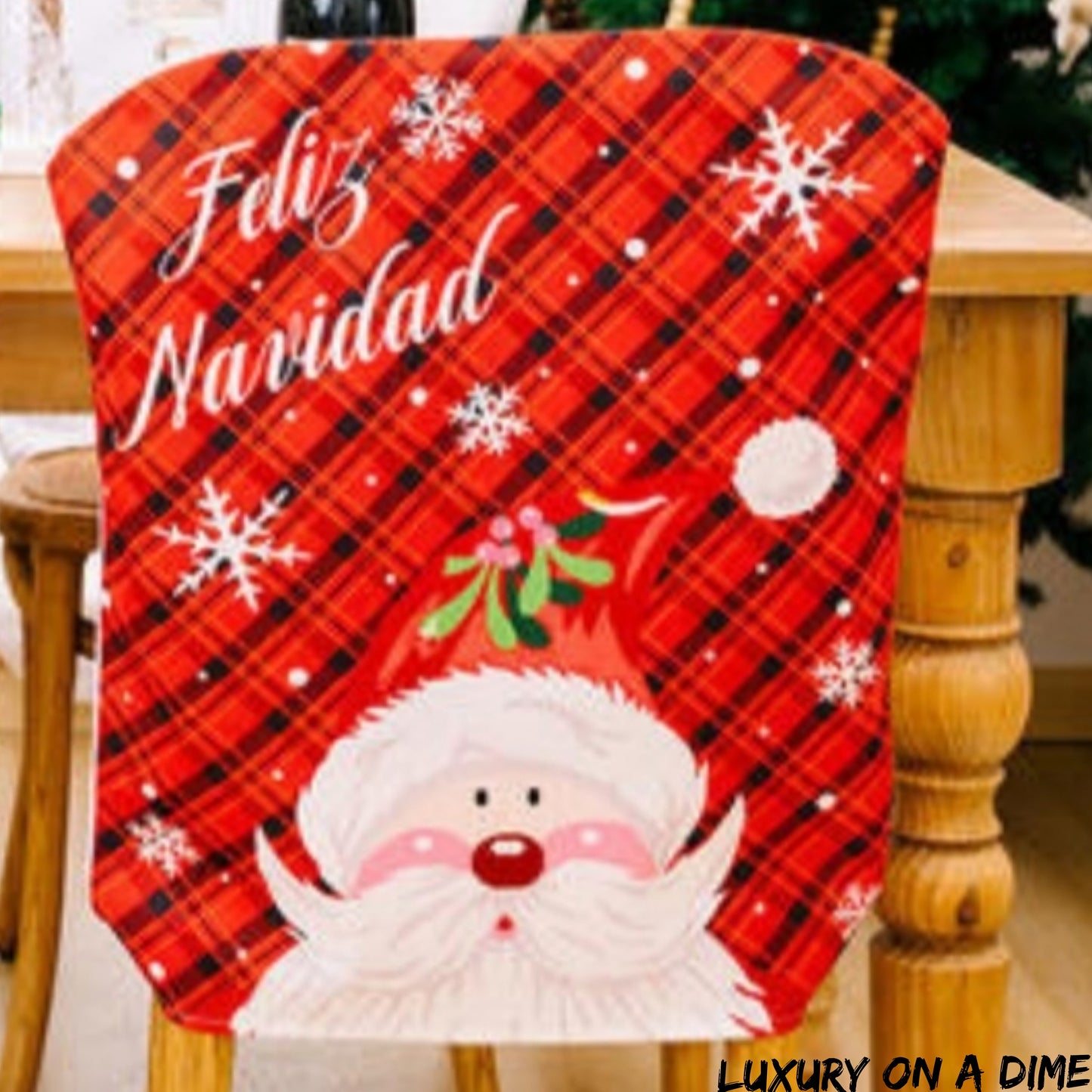 Feliz Navidad Christmas Santa Snowman Festive Chair Slip Cover Home Decor