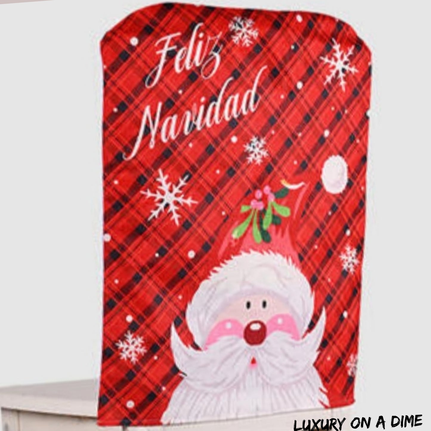Feliz Navidad Christmas Santa Snowman Festive Chair Slip Cover Home Decor