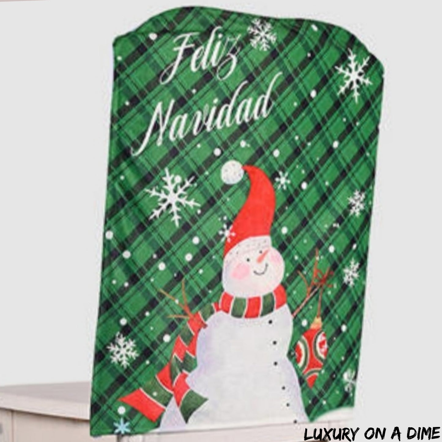 Feliz Navidad Christmas Santa Snowman Festive Chair Slip Cover Home Decor