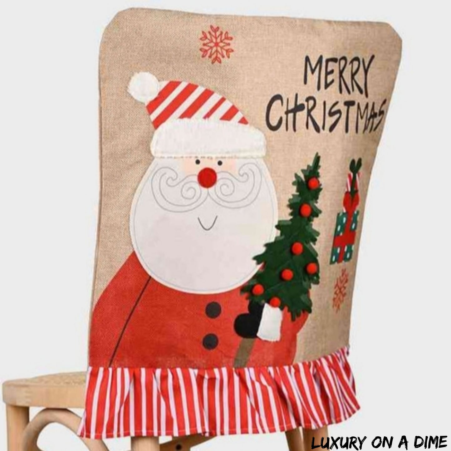 Merry Christmas Santa Snowman Festive Farmhouse Chair Slip Cover Home Decor