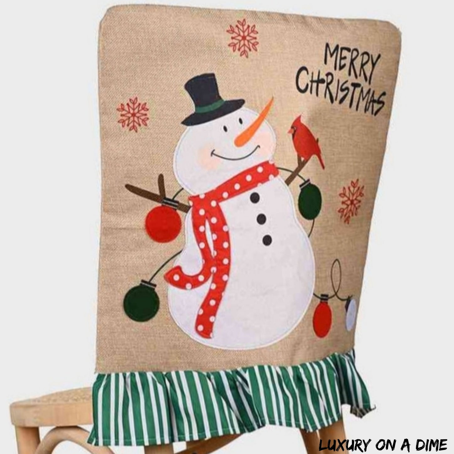 Merry Christmas Santa Snowman Festive Farmhouse Chair Slip Cover Home Decor