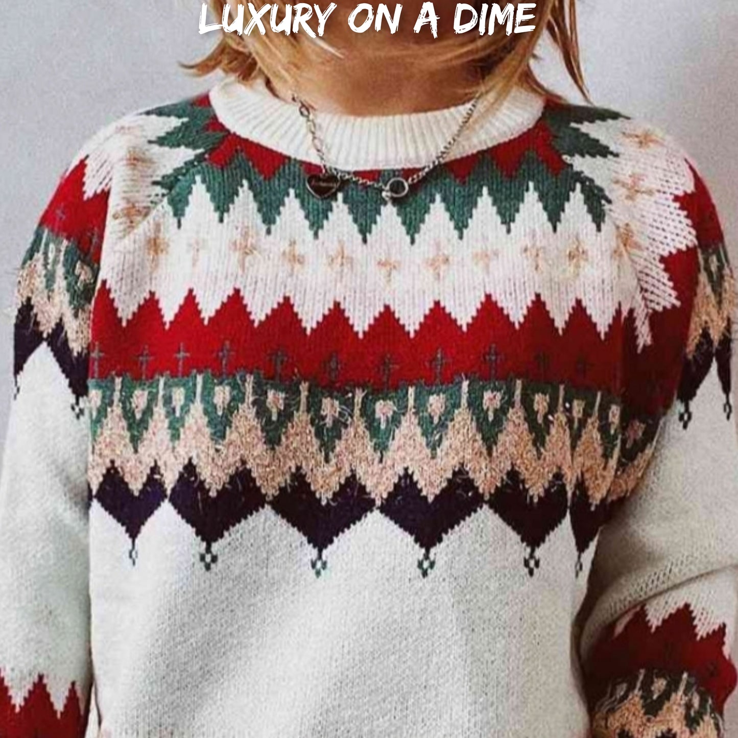 Reindeer Bold Knit Round Neck Classy Holiday Fair Isle Christmas Sweater