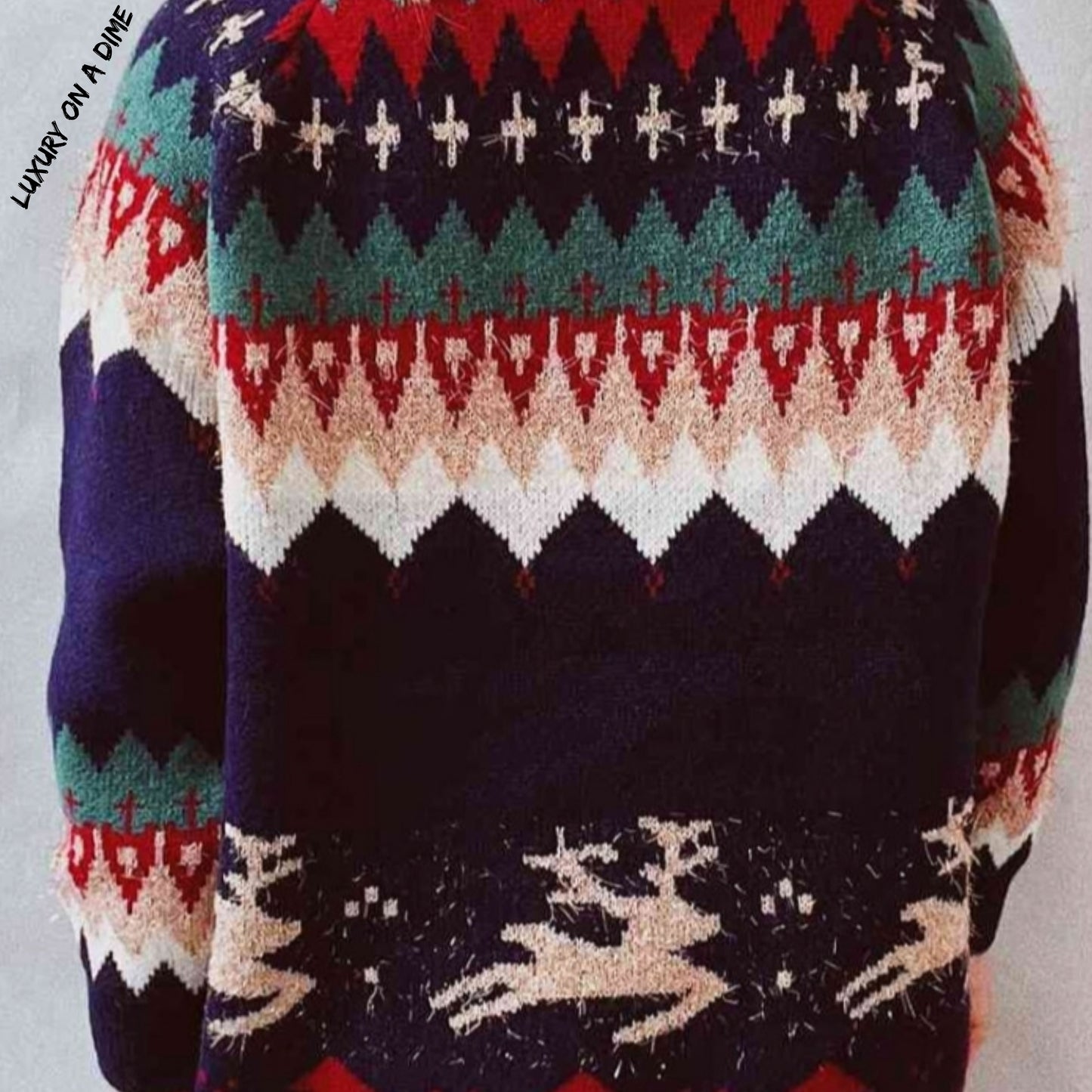 Reindeer Bold Knit Round Neck Classy Holiday Fair Isle Christmas Sweater