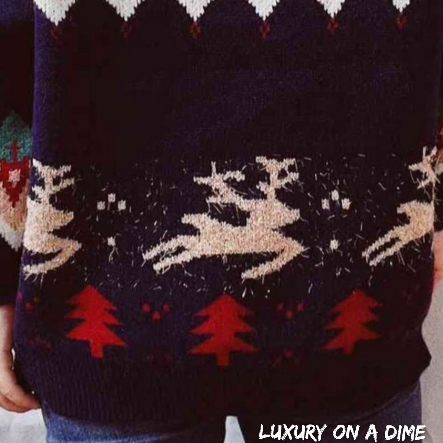 Reindeer Bold Knit Round Neck Classy Holiday Fair Isle Christmas Sweater