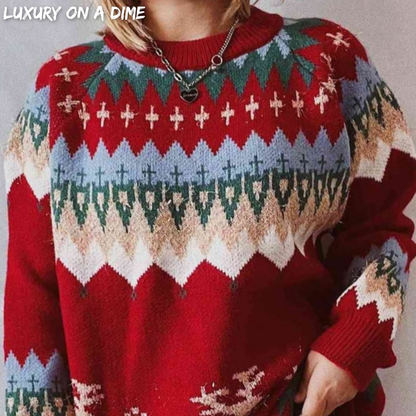 Reindeer Bold Knit Round Neck Classy Holiday Fair Isle Christmas Sweater