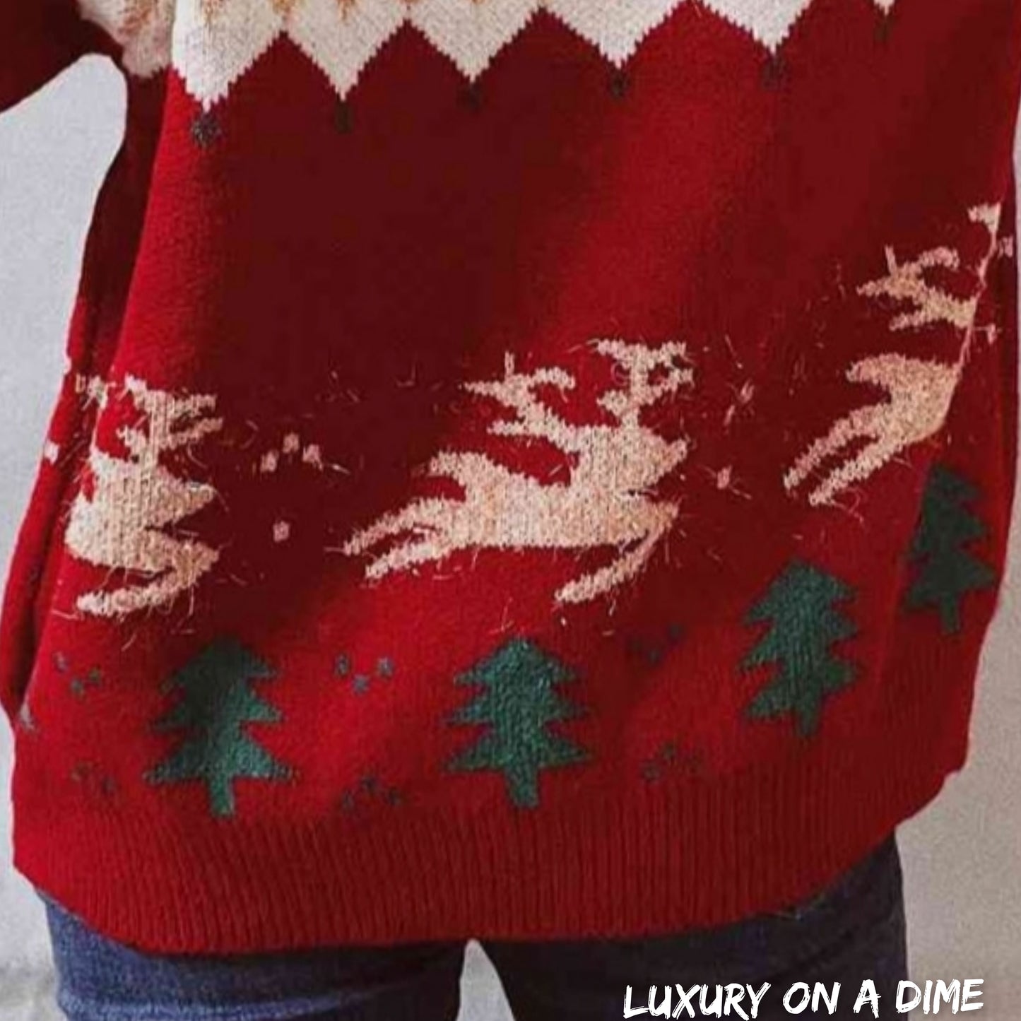 Reindeer Bold Knit Round Neck Classy Holiday Fair Isle Christmas Sweater
