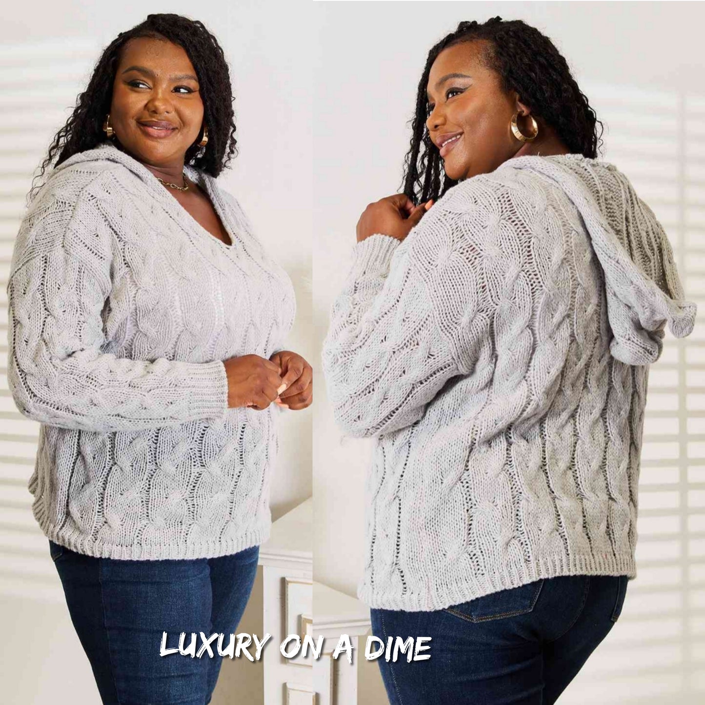 Cable-Knit Woven Hoodie Long Sleeve Classic Pullover Lightweight Sweater