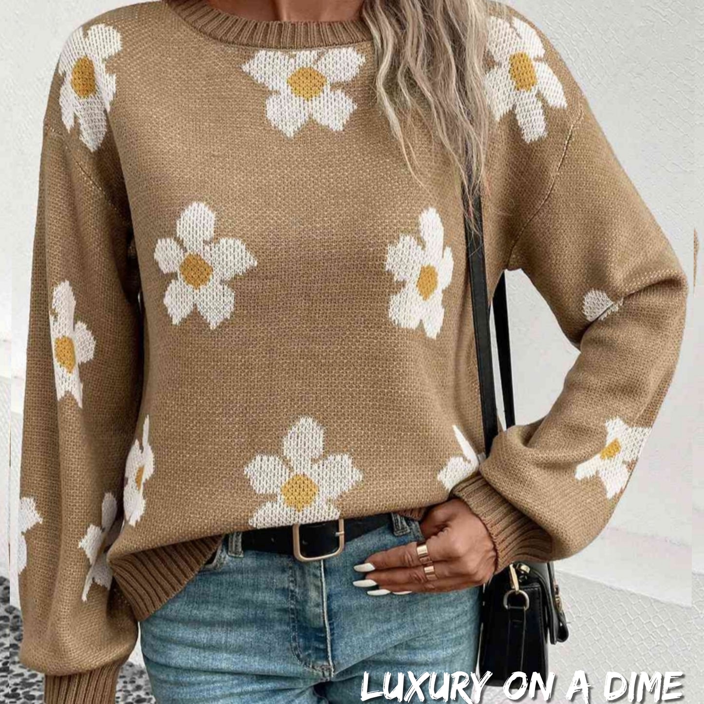 Daisy Flower Knit Minimalist Pullover Classic Long Sleeve Sweater Shirt