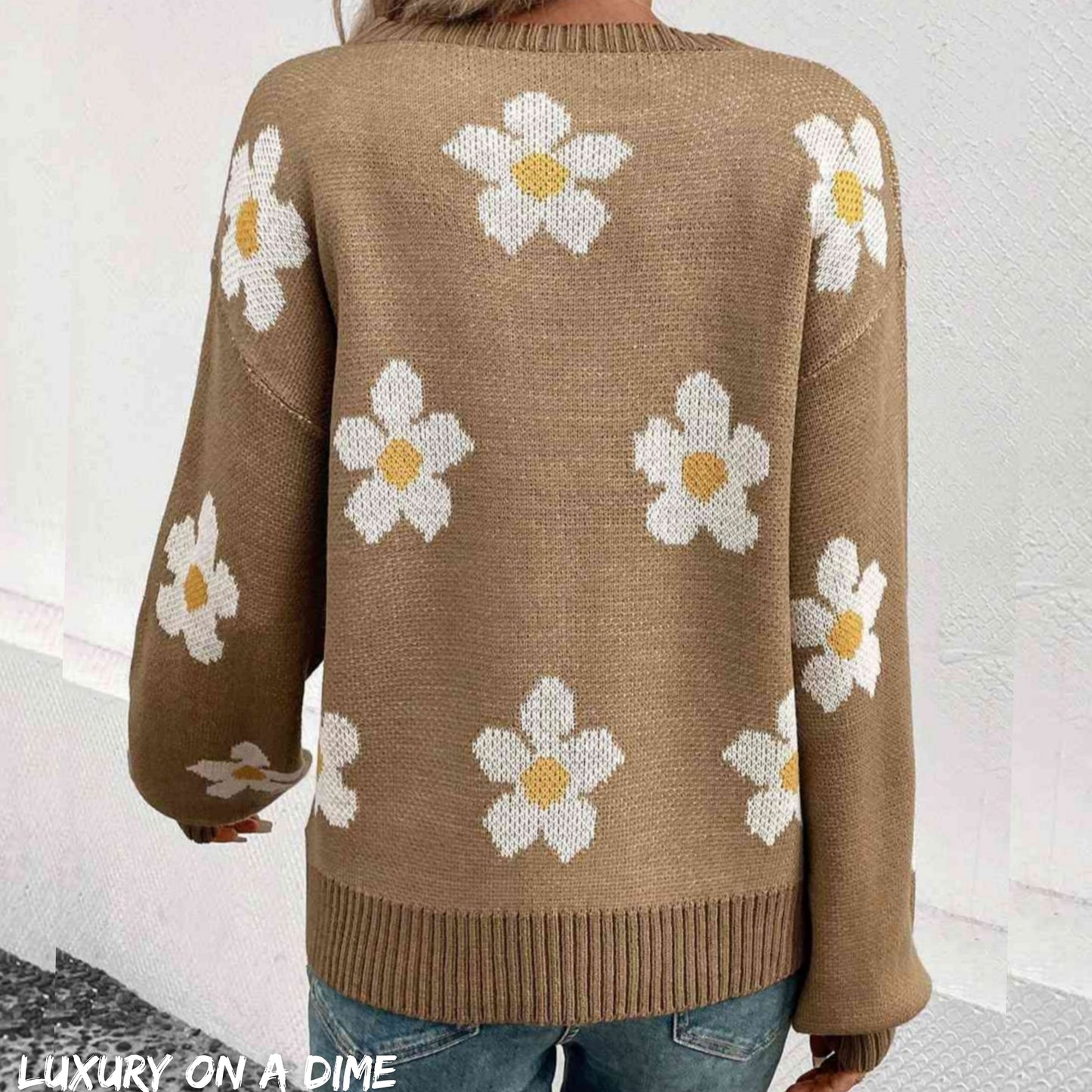 Daisy Flower Knit Minimalist Pullover Classic Long Sleeve Sweater Shirt
