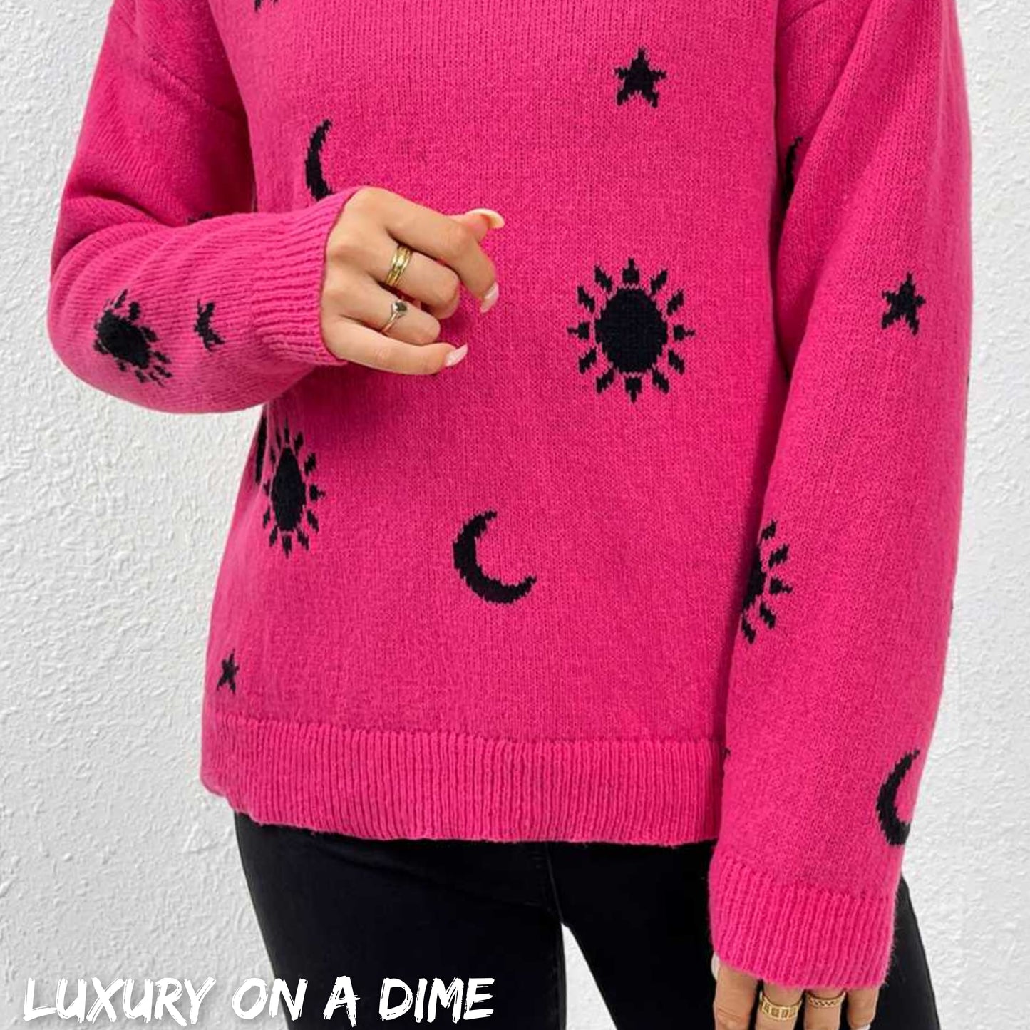 Unique Print Knit Pullover Celestial Mushroom Skull Yin Yang Sweater Shirt