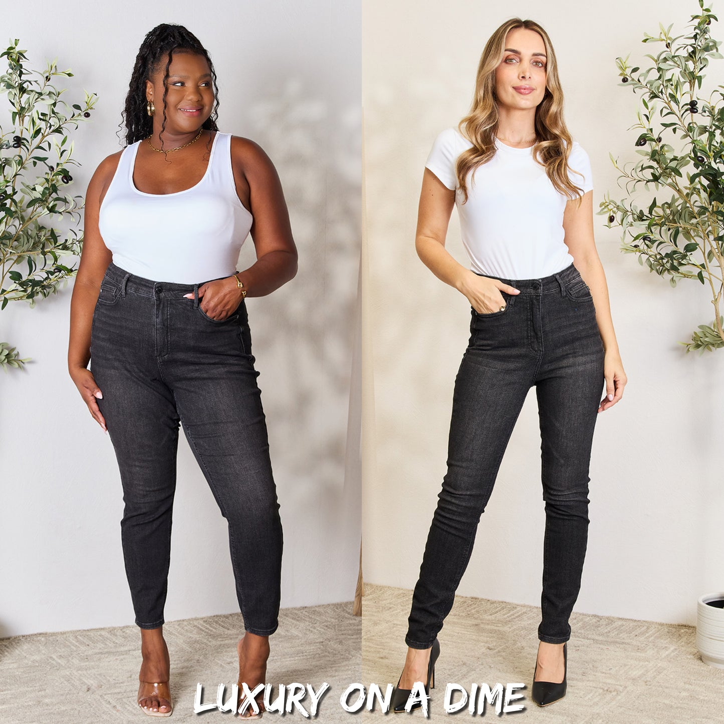 High-Rise Waist Black Denim Judy Blue Classic Skinny Jean Pants