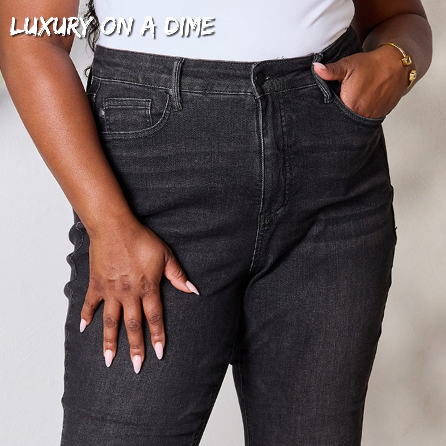 High-Rise Waist Black Denim Judy Blue Classic Skinny Jean Pants