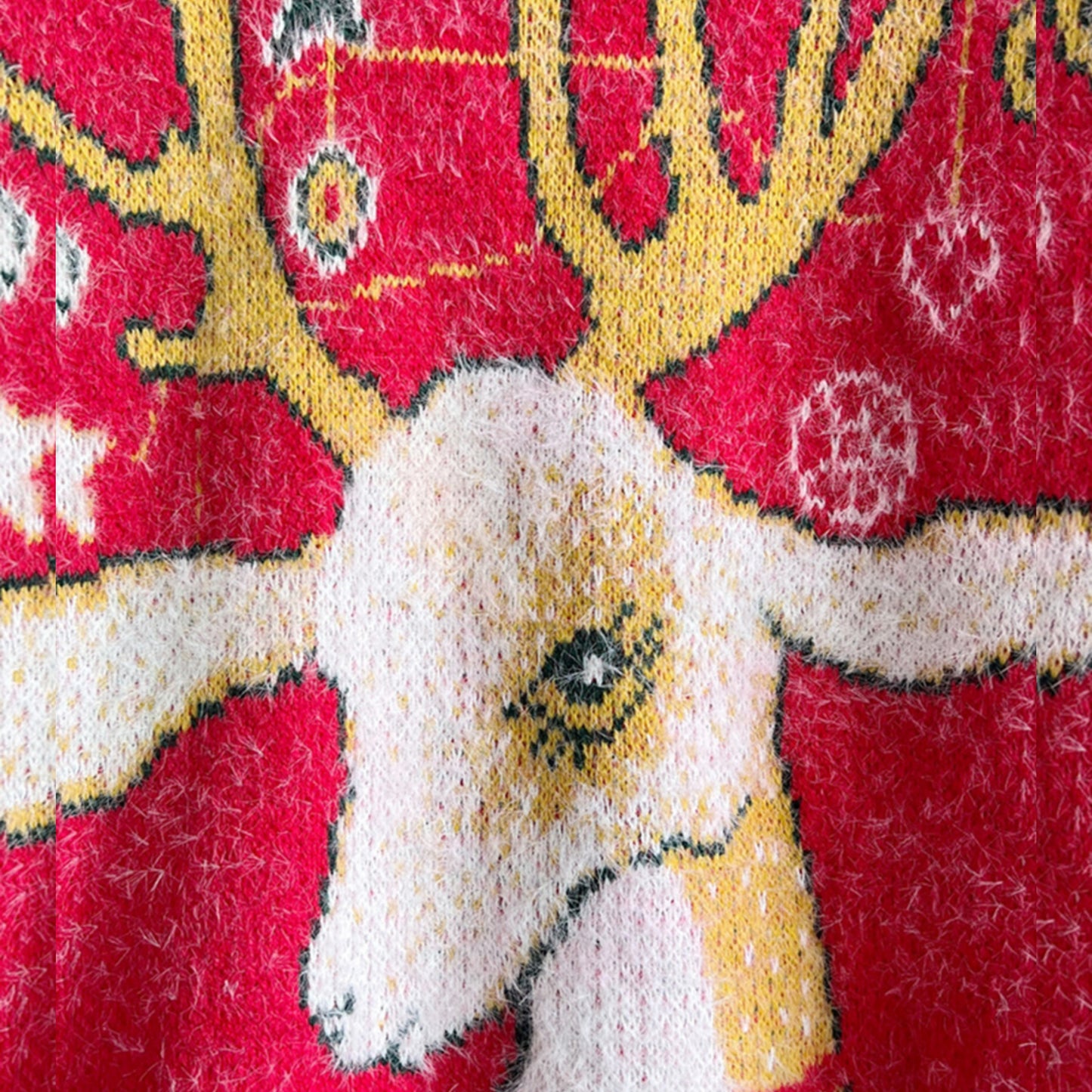 Christmas Reindeer Soft Fuzzy Knit Round Neck Classy Holiday Sweater Top