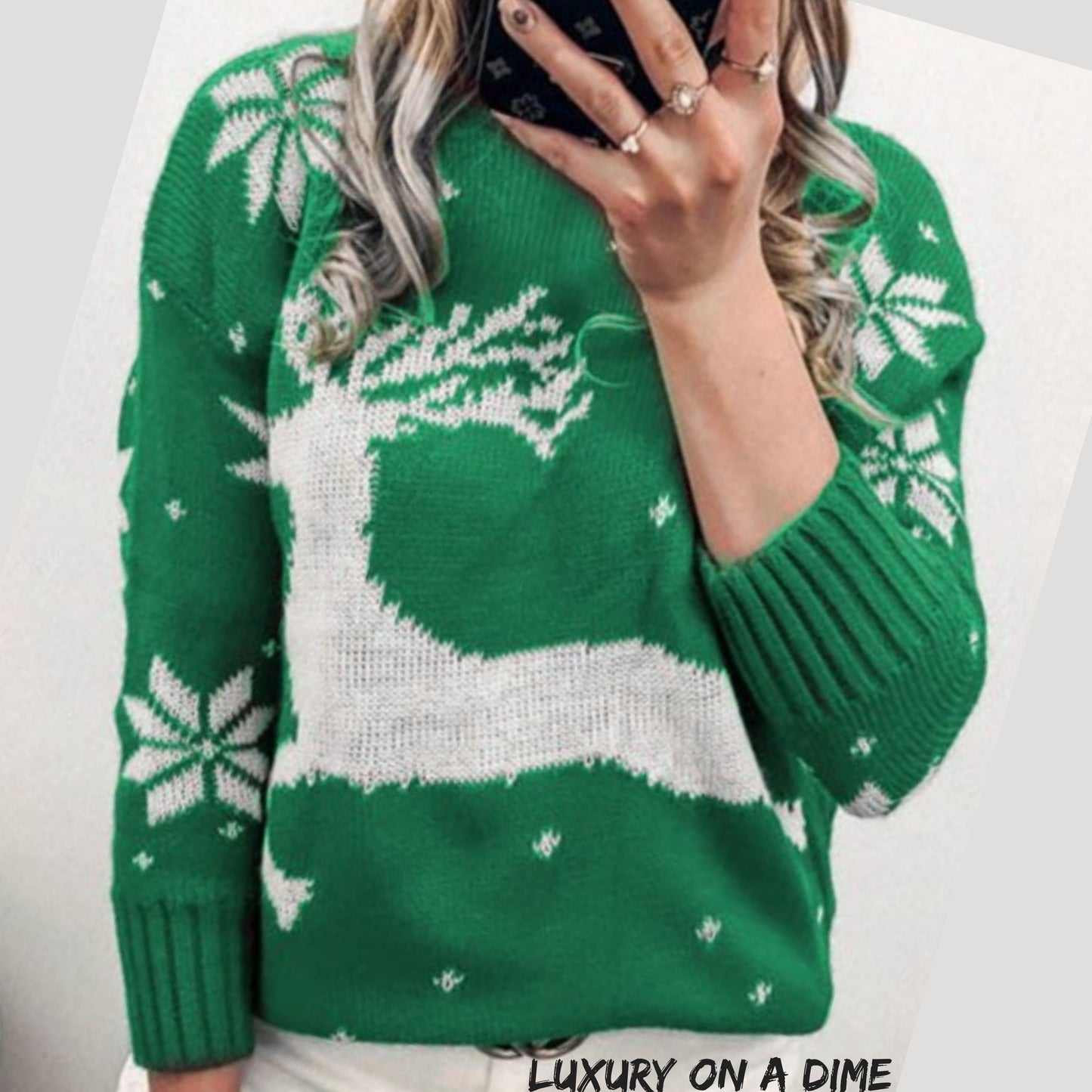Reindeer Winter Snow Chic Knit Round Neck Classy Holiday Sweater