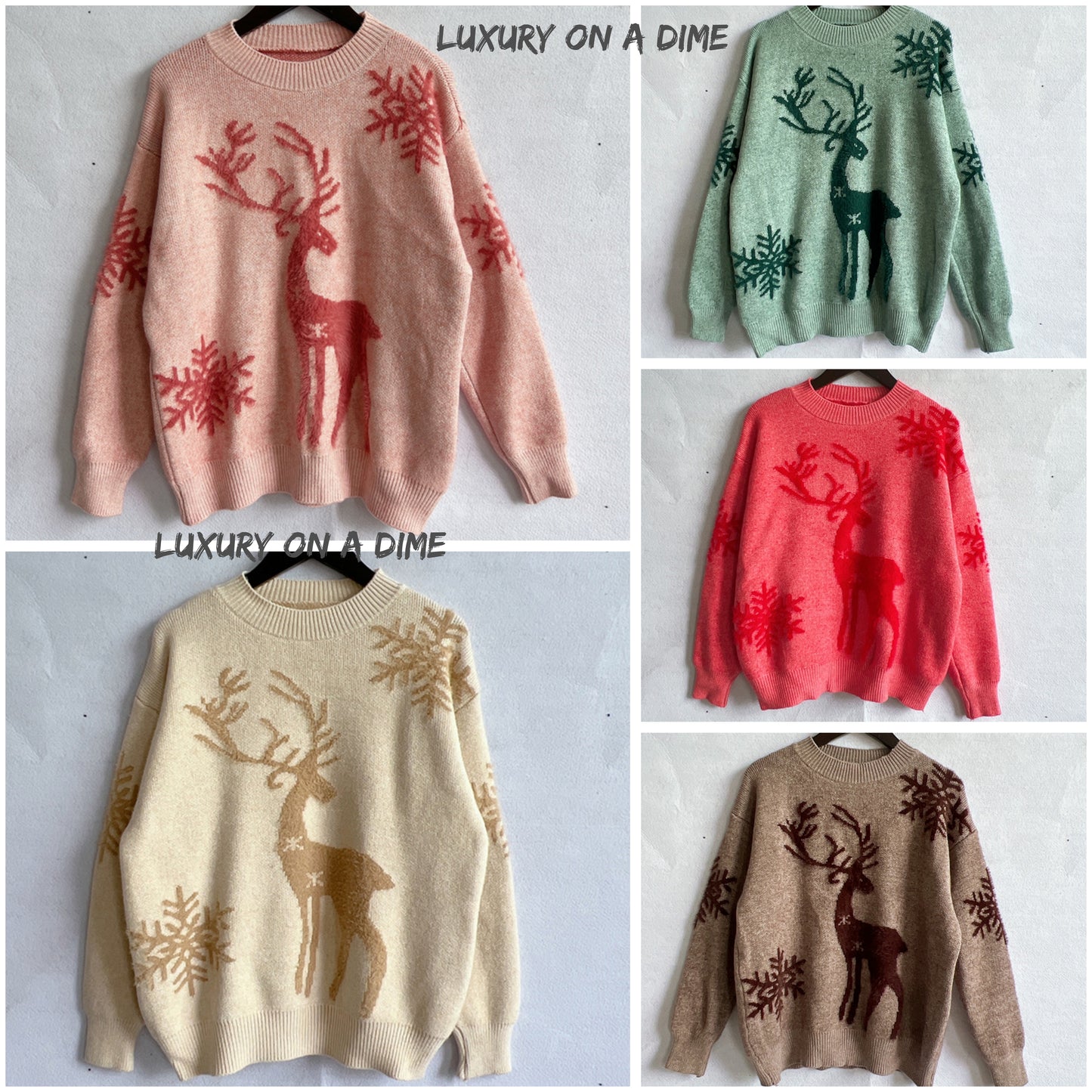Fuzzy Reindeer Snowflake Knit Round Neck Winter Soft Print Sweater