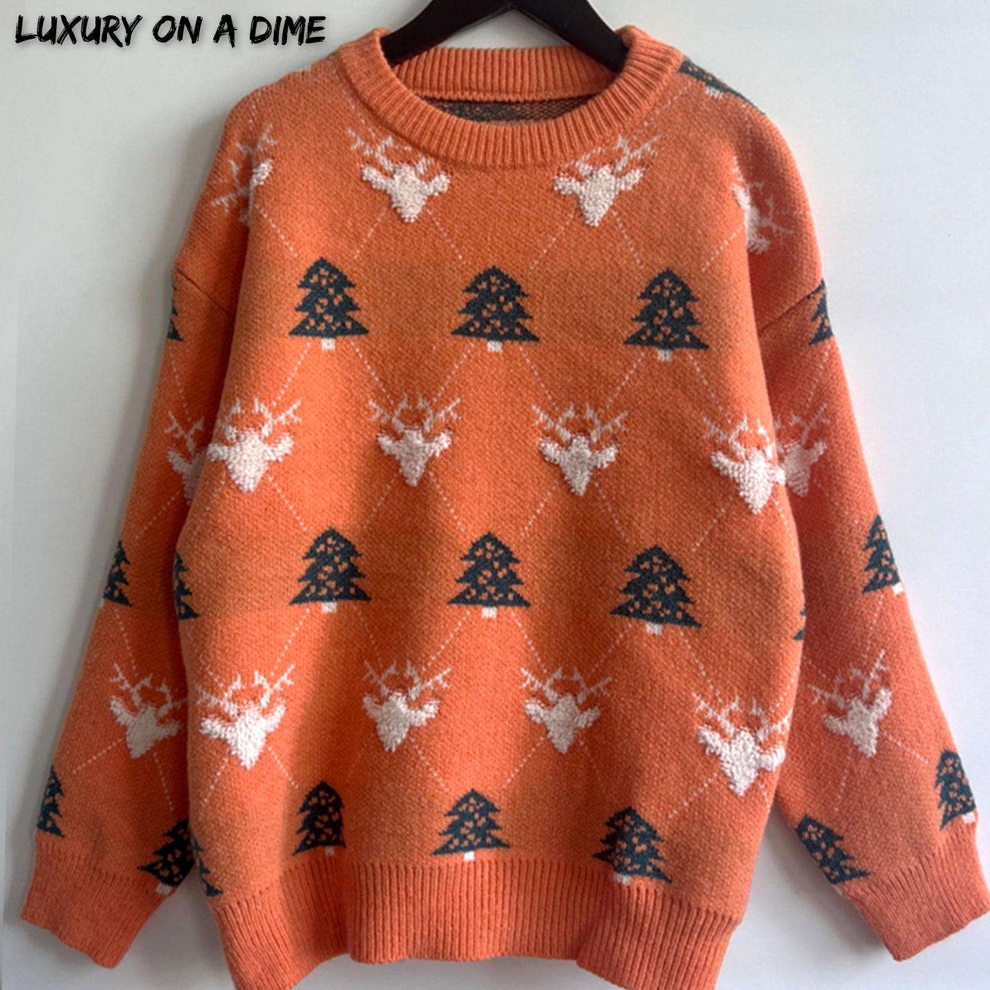 Fuzzy Shag Knit Reindeer Tree Argyle Round Neck Winter Soft Print Sweater