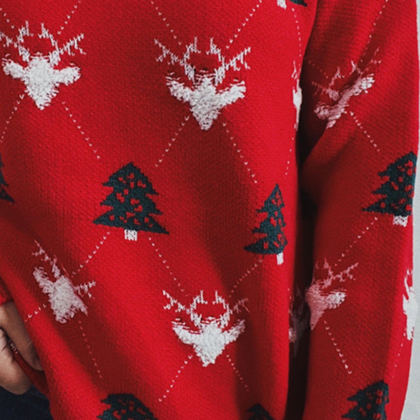 Fuzzy Shag Knit Reindeer Tree Argyle Round Neck Winter Soft Print Sweater