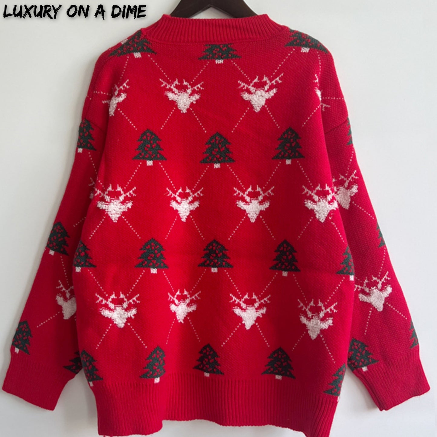 Fuzzy Shag Knit Reindeer Tree Argyle Round Neck Winter Soft Print Sweater