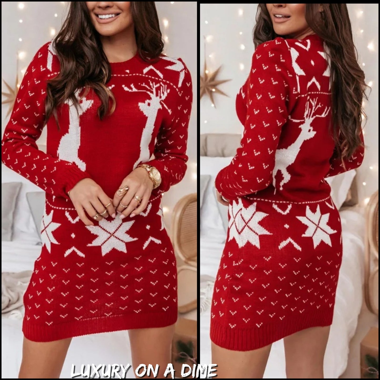 Reindeer Print Tunic Sweater Dress