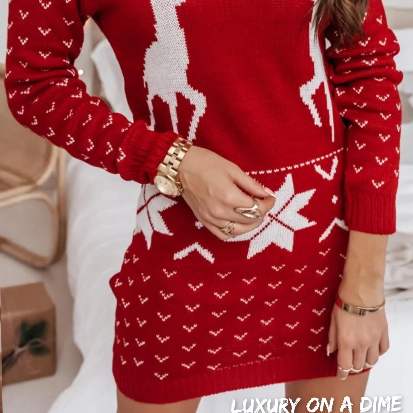 Reindeer Print Tunic Sweater Dress