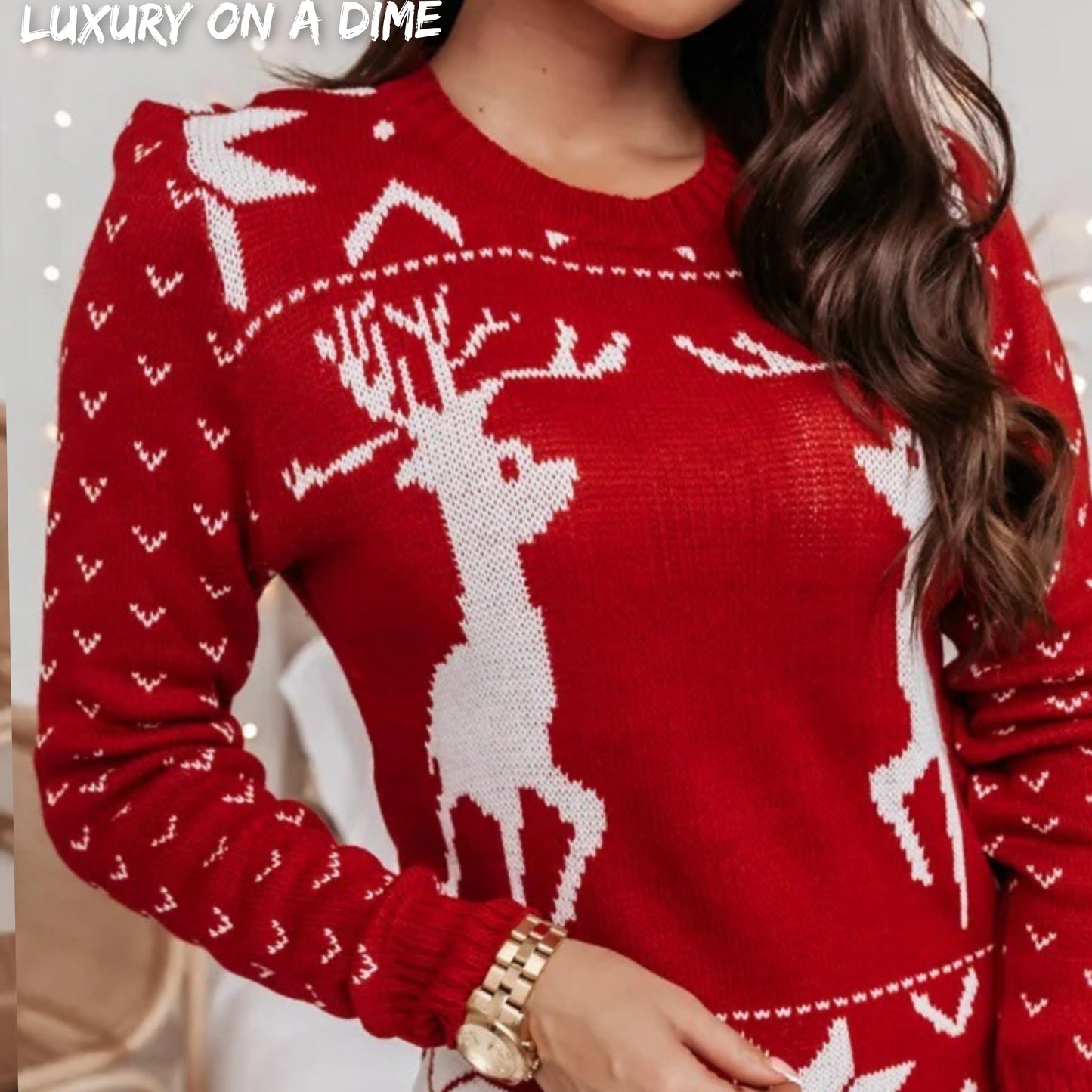 Reindeer Print Tunic Sweater Dress