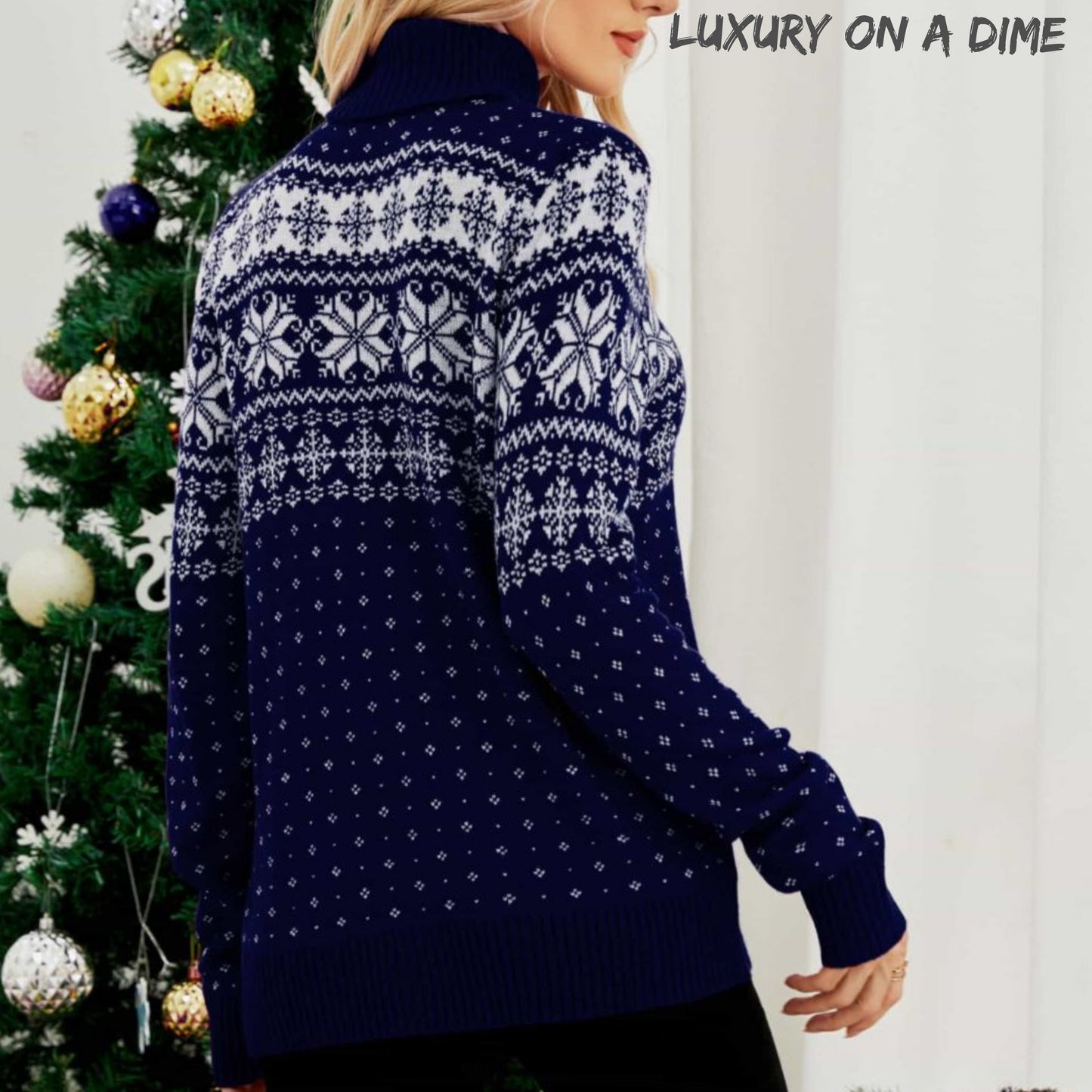 Snowflake Turtleneck Knit Fair Isle Geometric Classic Pullover Winter Sweater